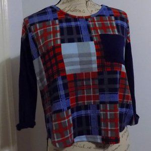 Plaid Knit Top with Lace size L